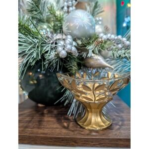 Vintage Venezia‎ Italian Gilded Gold Leaf Crystal Compote Pedestal Bowl Rare